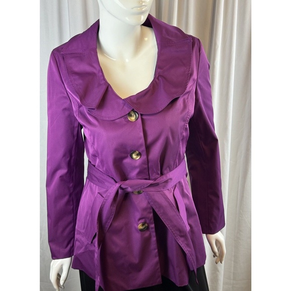 Sandro Studio Trench Coat Round Open Collar Purple L Eclectic Colorful 60-07 - Picture 1 of 16
